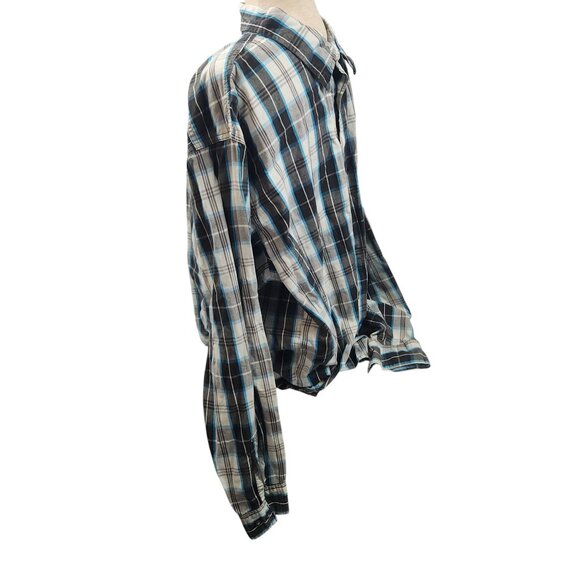 Wrangler Mens 2XL Long Sleeve Plaid Button-Up Shirt Blue Black - Picture 9 of 10